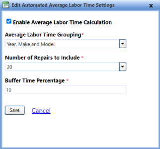Edit Automated Average Labor Time settings